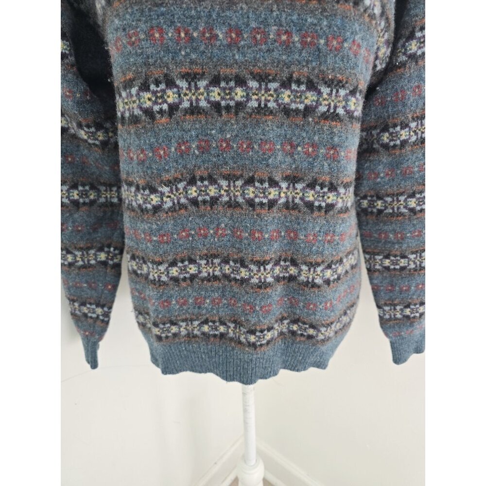 Club Room Vintage Wool Lambswool Pullover Crew Green Fair Isle Grandpa Sweater M - Picture 5 of 7